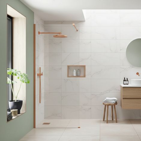 Paroi de douche italienne Clear - 120 x 195 cm - Cuivre brossé - LINEA (1/5)