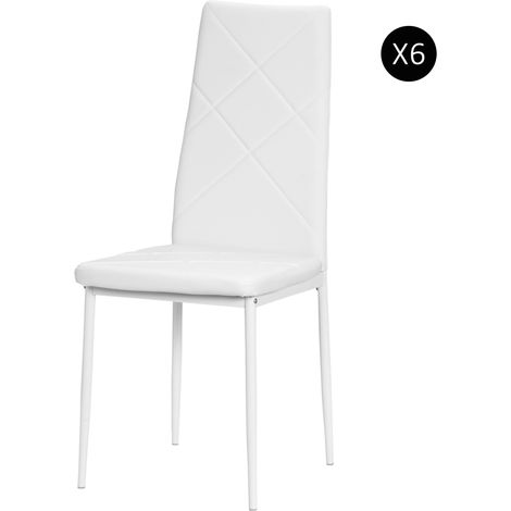 Chaises de salle à manger modernes blanc fausse peau, dossier haut, acier, 6 pièces, 41x50x97 cm