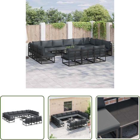 Gartenmöbel - Gartensofa-set mit Kissen 14 pcs Schwarz Aluminium