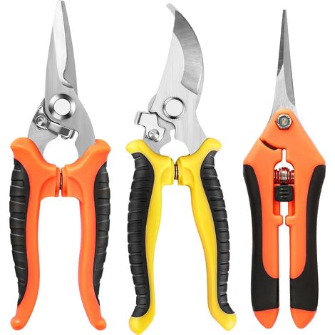 Sécateur de jardin (lot de 3), lames en acier inoxydable, cisaille à jardin, coupe-bordures, style moderne, orange-AquaForge (1/5)