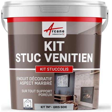 Kit stuc, venitien enduit, stucco, spatulable, décoratif, kit, stuccolis - kit jusqu'à 7 m² Gris Soie - ARCANE INDUSTRIES (1/5)