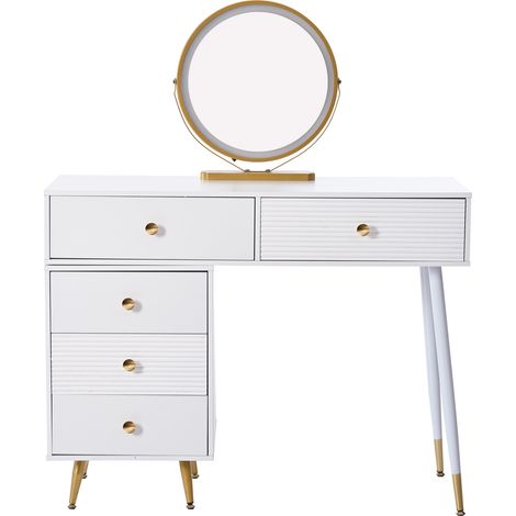 Coiffeuse avec miroir LED et éclairage, meuble latéral réglable et design extensible, 100×40×78 cm (sans tabouret) (1/5)