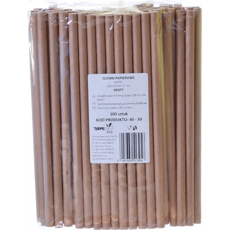 Pajitas de papel kraft natural grueso de 200x8 mm / 100 unidades