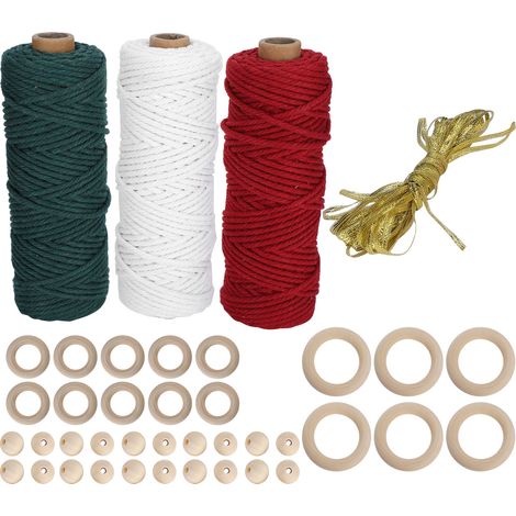 Corde en coton tressé 100 m pour macramé, fil de Noël pour emballage cadeau, artisanat DIY manuel (1/5)