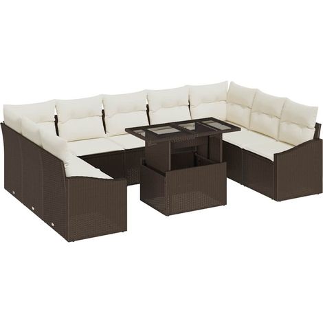 Maison Exclusive - Sofa Set mit Kissen 10 pcs Braun und Creme Pol