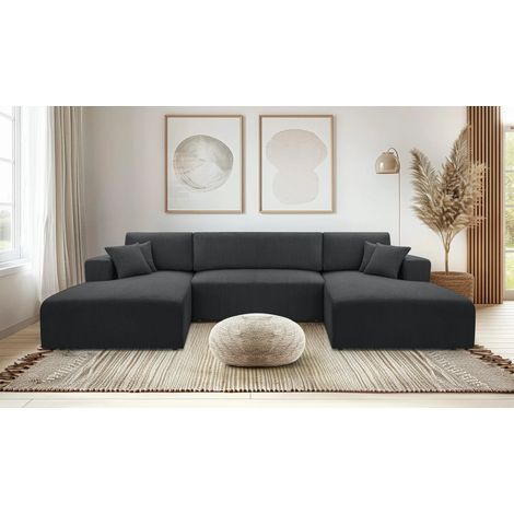 AX LIVING Sofa U Form mit Schlaffunktion – Catea U Cord Wohnlandschaft 364 cm