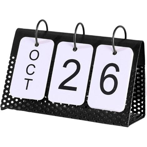 Kreativer, ewiger Kalender mit Klappdeckel, freistehendem Eisengestell für den Schreibtisch, dekorativem Umblättern, schlichter Wohndekoration, schwarz (1/5)