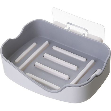 Portasapone da parete impermeabile e autoadesivo con foro di drenaggio - Grigio (1/5)
