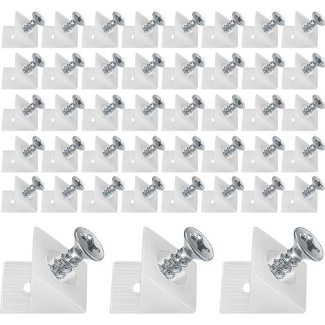 120 Stück Schubladenkeile aus Kunststoff, Schubladenverstärkungsverbinder, Rückenstabilisatoren, Schubladenbodenverbinder mit Schrauben, zur Reparatur durchhängender Möbelregale, weiß (90, weiß) (1/5)