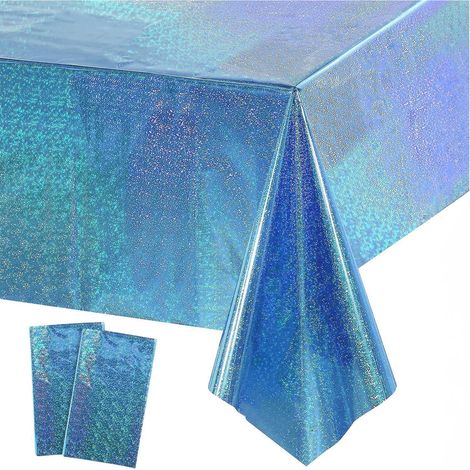 Nappe Anniversaire Bleu Paillettes 2 Pièces Jetable Déco pour Fête