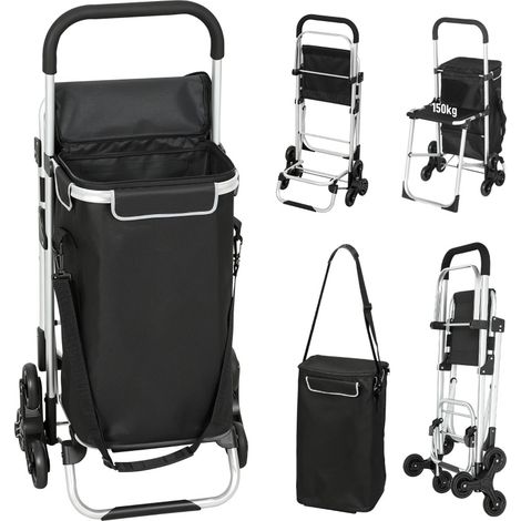 Carro de compra plegable de 40 L con 3 ruedas, estructura de aluminio y asiento, negro (1/5)