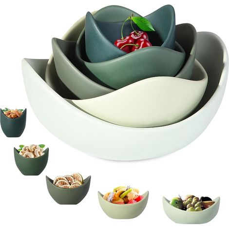 Lot de 5 bols à salade en porcelaine en forme de lotus, passe au lave-vaisselle et au micro-ondes, bols en céramique uniques pour salade, pâtes, soupe, riz, idéal pour la maison et le restaurant (1/5)