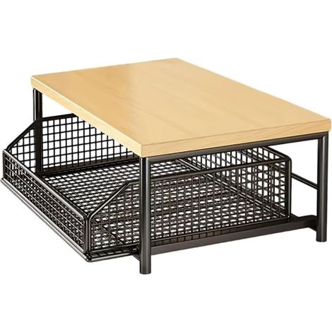 Etagere Micro-Ondes - Acier Renforcé Et Bois - Panier Coulissant Réglable - Pour Cuisine Comptoir Cafetière Grille-Pain - Noir - 1 Pièce