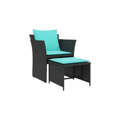 Chaise de jardin avec tabouret noir résine tressée (1/5)