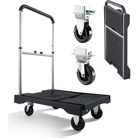 VEVOR Carro Plataforma Plegable 495 x 680 mm, Carretilla de Transporte Carga de 149,7 kg, Carrito Portaequipajes con Plataforma con Ruedas Giratorias, Asa Ajustable para Tareas Domesticas, Almacen