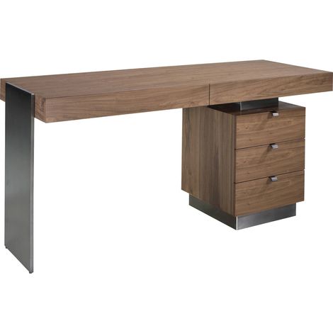 Bureau en noyer et acier poli Angel Cerda - Noyer brun profond avec détails en acier (1/5)
