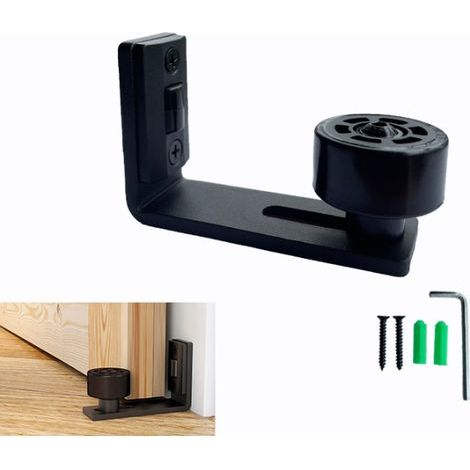 ALLIANDISRail de porte coulissante - Guide de sol réglable, guide inférieur noir pour porte/mur coulissant en bois (1/5)