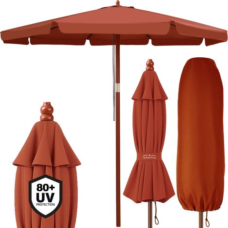 Parasol droit en bois Ø 330 cm – Protection UV 50+ – Toile hydrofuge – Mât en bois 48 mm – Système corde et poulie – Kingsleeve