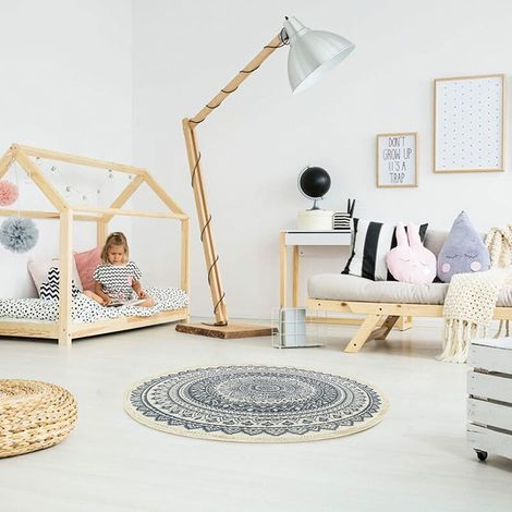 Tapis ronds en coton 90cm lavables en machine tissés à la main glands tapis cercle tapis chic motif bohème tapis de sol tapis bohème pour chambre salon canapé table basse balançoire chaise côté lit (9 (1/4)