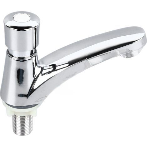 Robinet d’évier à bouton poussoir – Économie d’eau, robuste et fiable – Finition chromée, montage facile, usage domestique (1/5)