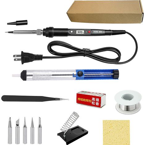 80W Lötkolben-Set (12-teilig) mit LED-Anzeige, einstellbarer Temperatur, schneller Aufheizfunktion und ergonomischem Griff für die Reparatur von Elektronikgeräten im Haushalt (US 110V Stecker). (1/5)