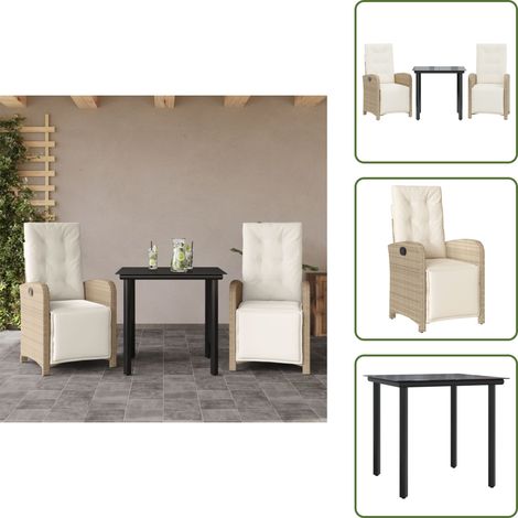 Cuscini da schienale - vidaXL Set da Bistrò 3 pz con Cuscini Beige in Polyrattan - Rattan PE