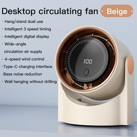 Ventilateur de Bureau Sans Pales - 100 Vitesses USB Rechargeable Affichage Digital Design Moderne Blanc Cassé ABS Léger (1/4)