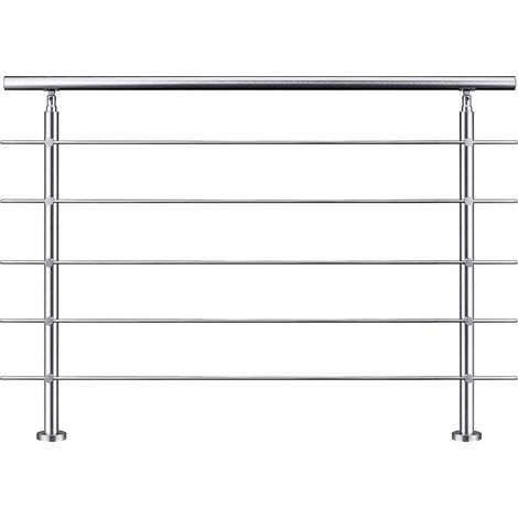 Garde-corps 120cm argenté, 1 main courante, 5 traverses, inox 201, intérieur et extérieur, design moderne - kit complet