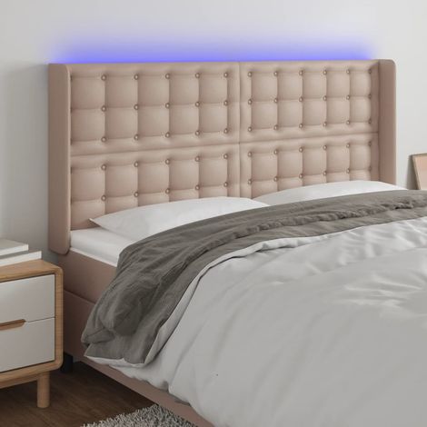 vidaXL Tête de lit à LED Cappuccino 203x16x118/128 cm Similicuir (1/5)