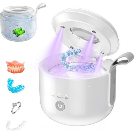 46KHz Nettoyeur Ultrasons Professionnel 600ml Bac Ultrasons Portable pour Le Nettoyage Profond de Bijoux, Lunettes, Montres, Attelles Dentaires, Dentier, Têtes de Rasoir et Pièces de Monnaie (1/5)