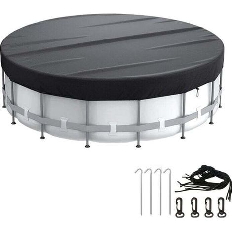 Couverture de piscine ronde, étanche à l'eau et à la poussière, avec accessoires de fixation, avec cordon de serrage, diamètre 6FT (noir) (1/4)
