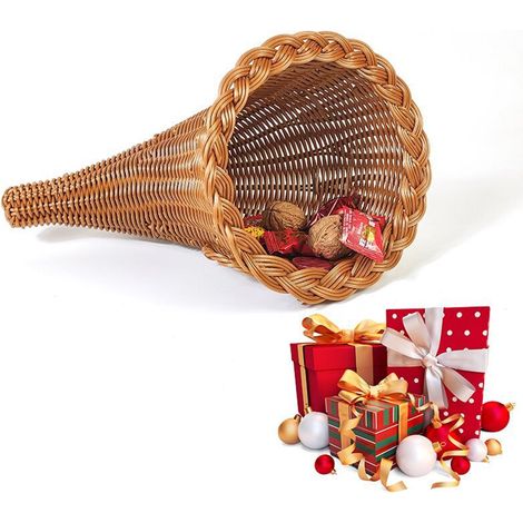 Panier Tressé En Raphia - Forme De Corne - Décoration De Noël Et Intérieure - Pour Cheminée Table Ou Intérieur - 1 Pièce (1/5)