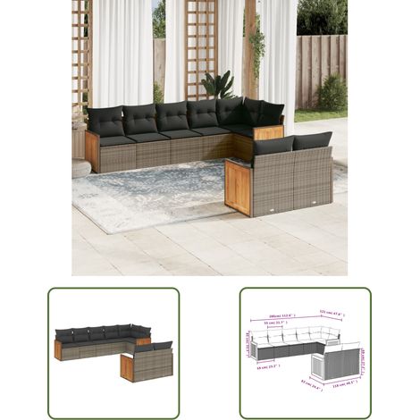 The Living Store 8-tlg. Garten-Sofagarnitur mit Kissen Grau Poly Rattan - Gartensofas - Outdoor Möbel - Lounge Set - Rattan Gartenmöbel - Gartenlounge (1/3)
