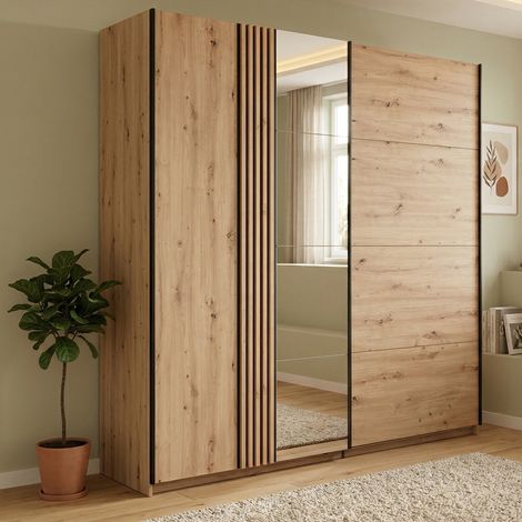 Armario Grande Nucetto, Ropero de Dormitorio, 2 Estantes, 4 Compartimentos, 220x217.5h cm Roble Nudos Marrón (1/5)