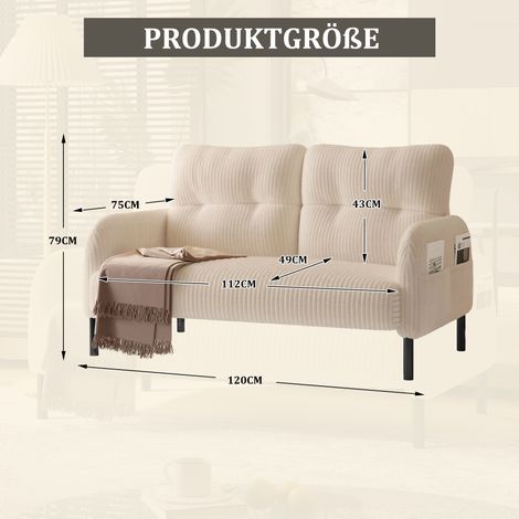 Canapé deux places rembourré confortable, dossier haut avec rangements latéraux, pieds métalliques, douceur accueillante pour un soutien optimal, idéal pour salon et télétravail. (1/5)
