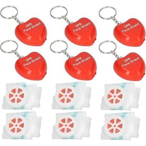 Lot de 6 masques de premiers secours pour réanimation cardio-pulmonaire, avec valve unidirectionnelle, porte-clés de poche portable pour adultes et enfants