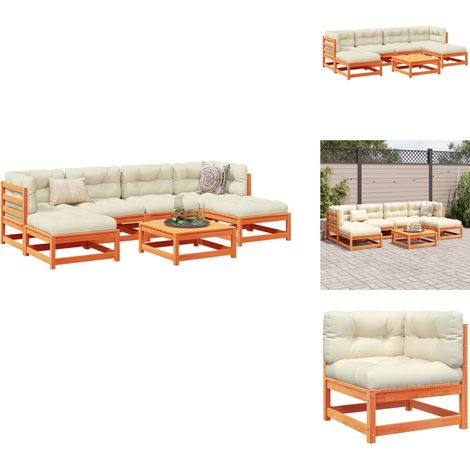 7-tlg. Garten-Sofagarnitur mit Kissen Wachsbraun Kiefernholz - Gartensortiment - Gartenlounge - Esszimmergarnitur - Gartenmöbelset - Rattan Möbel (1/5)