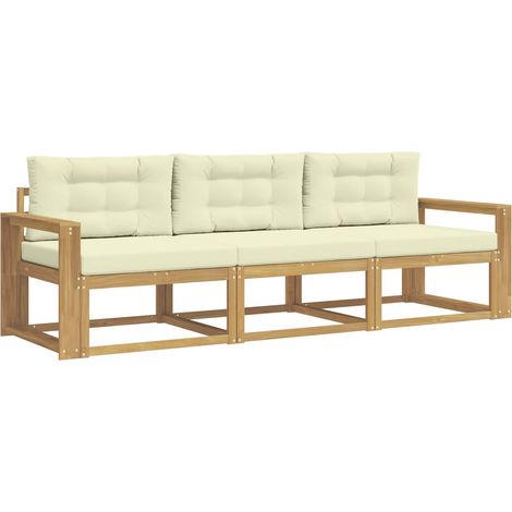 Set di divani da esterno 3 pz Salotto da Giardino Bianco e Crema Poliestere (1/5)