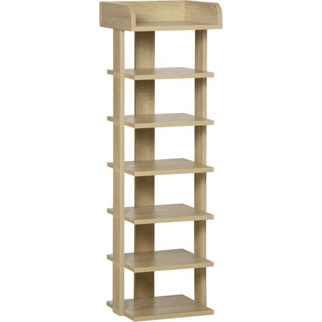 7 Tier Shoe Rack Organizer Storage Shelf Wooden Display Cabinet for Entryway Living Room Bedroom Oak
