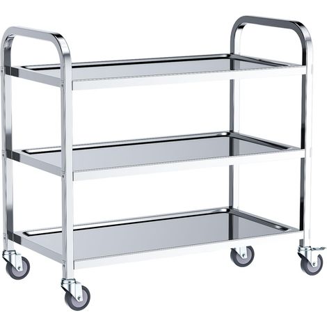 Desserte de Cuisine Chariot Roulettes75x40x83.6 cm, 3 étagères, Acier INOX,Charge 181 kg, 4 Roues Pivotantes 2 avec Freins Déplacement Silencieux pour Rangement Clinique Cuisine Hôtel Salon de Beauté (1/5)