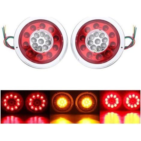2er-Pack runde Rückleuchten mit 19 LEDs, bernsteinfarben, rot, für LKW-Anhänger, LKW-Rückleuchten, Blinker, 10–30 V, Silber (1/5)