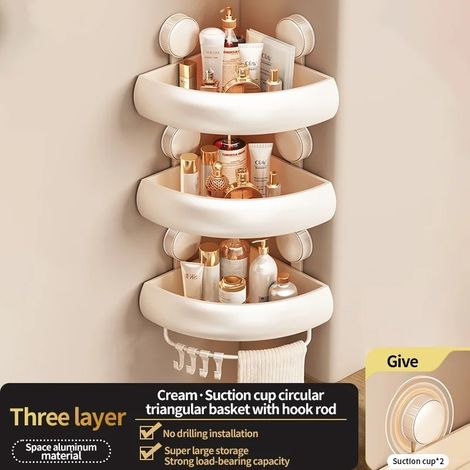 (Étagère à crème à 3 poteaux) Support de salle de bain sans perçage avec ventouses adhésives, étagère de salle de bain, étagère suspendue en aluminium pour toilettes, organisateur de salle de bain à a (1/5)