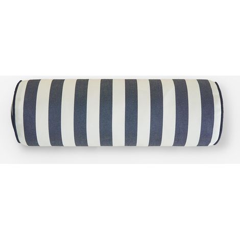 SKLUM Rollen-Kissen 15x50 cm für den Außenbereich aus Somalia-Stoff Weiß Gardenia – Marineblau                                  