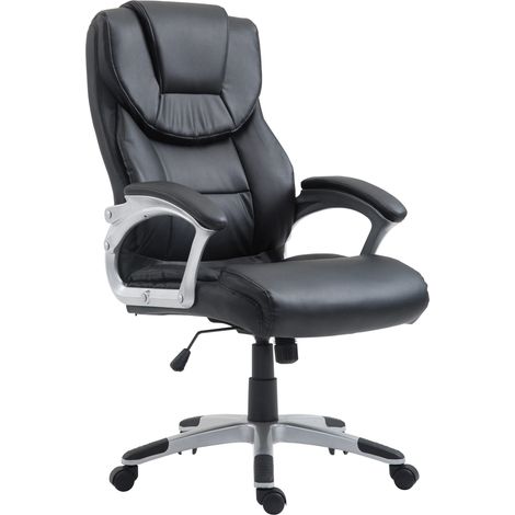 illa de oficina respaldo reclinable altura regulable de PVC negro estructura de metal 10000707 (1/5)