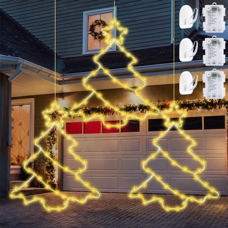Juego de 3 adornos navideños para ventanas - 55 LED - 8 modos de iluminación - Decoración navideña para ventanas - Luces navideñas