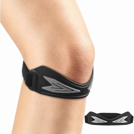 Bande de soutien rotulienne, orthèse de genou en silicone antidérapante, unisexe, soutien rotulien, convient pour les sauts, la course à pied, le basketball et autres sports, soulage la douleur - Noir (1/5)