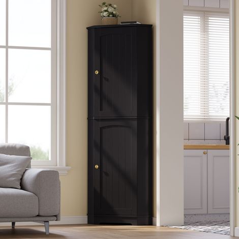 Armario esquinero, mueble de almacenamiento con 2 puertas y estantes ajustables, aparador para cocina, comedor, sala de estar, 42 × 42 × 166 cm (1/5)