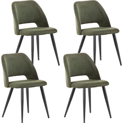 Chaise salle à manger - WAFTING - Modèle standard - Velours vert armée - Pieds métal - Lot de 4 (1/5)