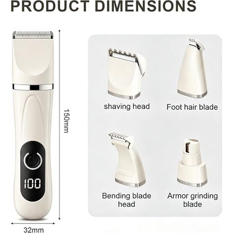 Kit de Tondeuse Chien Chat, Animaux Silencieuse Sans Fil avec Têtes (Pattes, Visage, Courbée, Lime à Ongles), Toilettage pour Petits Chiens et Chats (1/3)