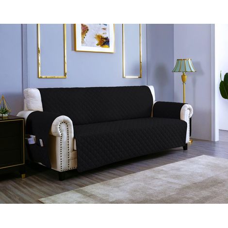 Wasserdichter 4-Sitzer-Sofabezug mit Armlehnen, wendbarer Sofaschutz – Schwarz